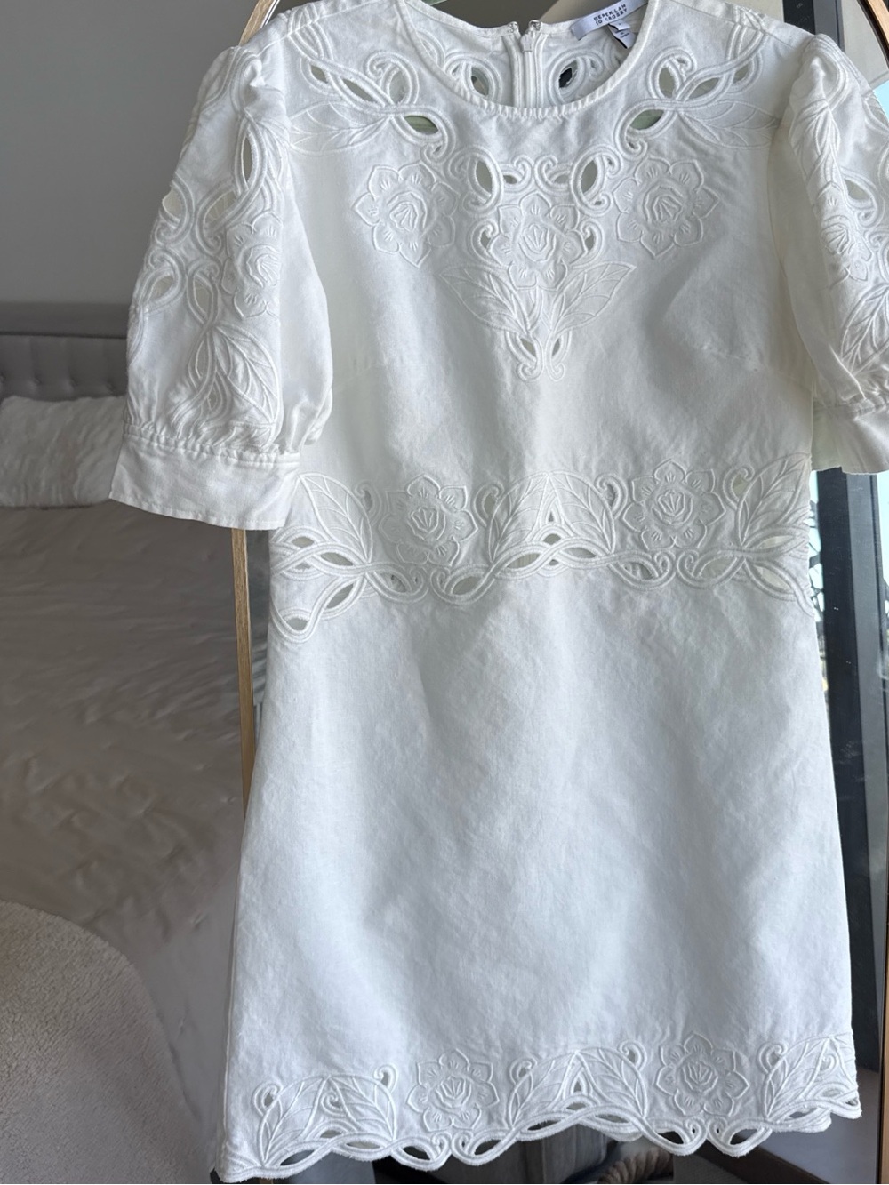 Helmut Lang White Embroidered Shift Dress